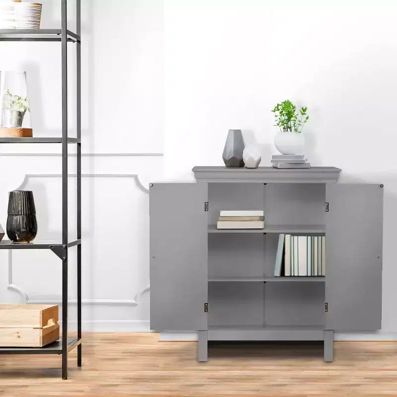 Teamson Home Stratford Contemporary Freestanding Bath Storage Cabinet Gray : Microfiber, Machine Washable, Non-Slip Backing