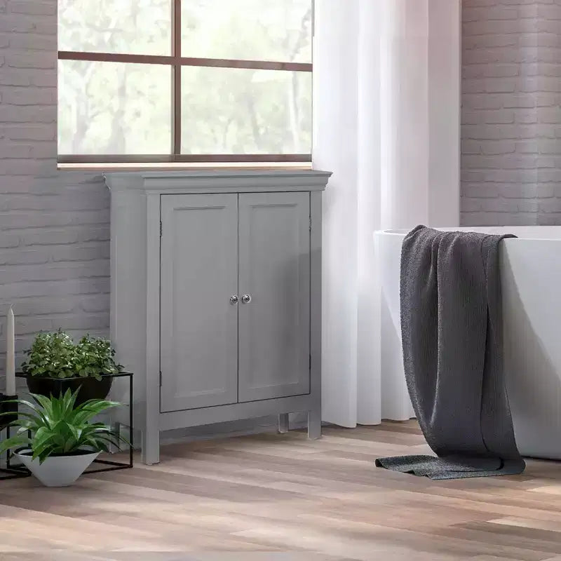 Teamson Home Stratford Contemporary Freestanding Bath Storage Cabinet Gray : Microfiber, Machine Washable, Non-Slip Backing