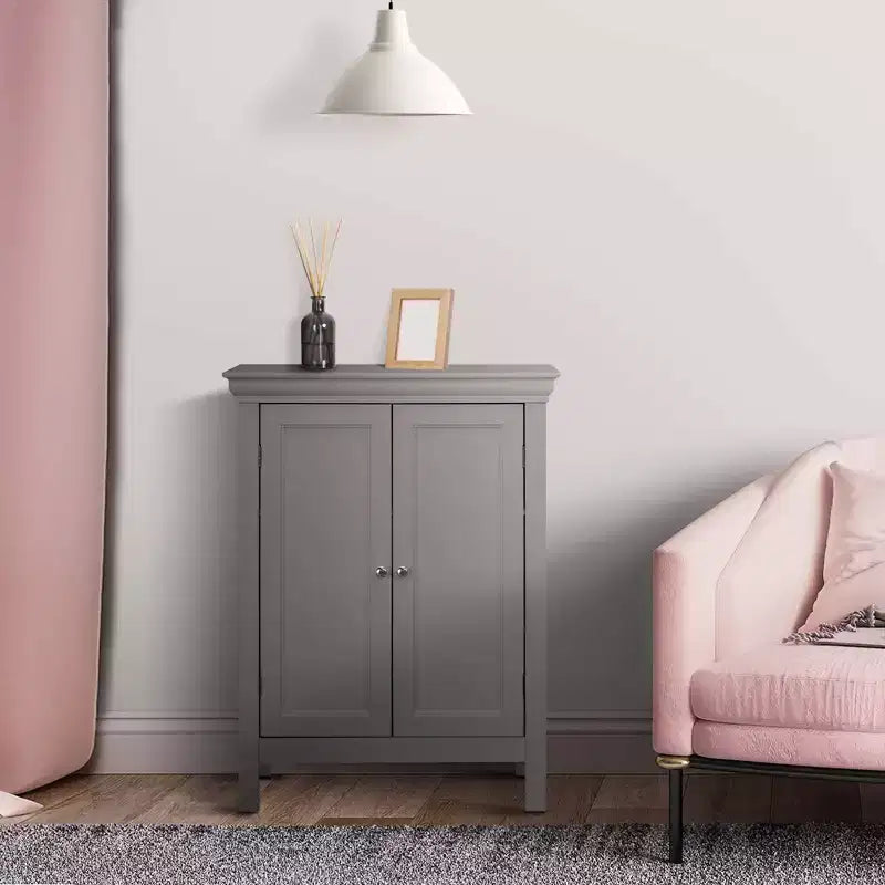 Teamson Home Stratford Contemporary Freestanding Bath Storage Cabinet Gray : Microfiber, Machine Washable, Non-Slip Backing