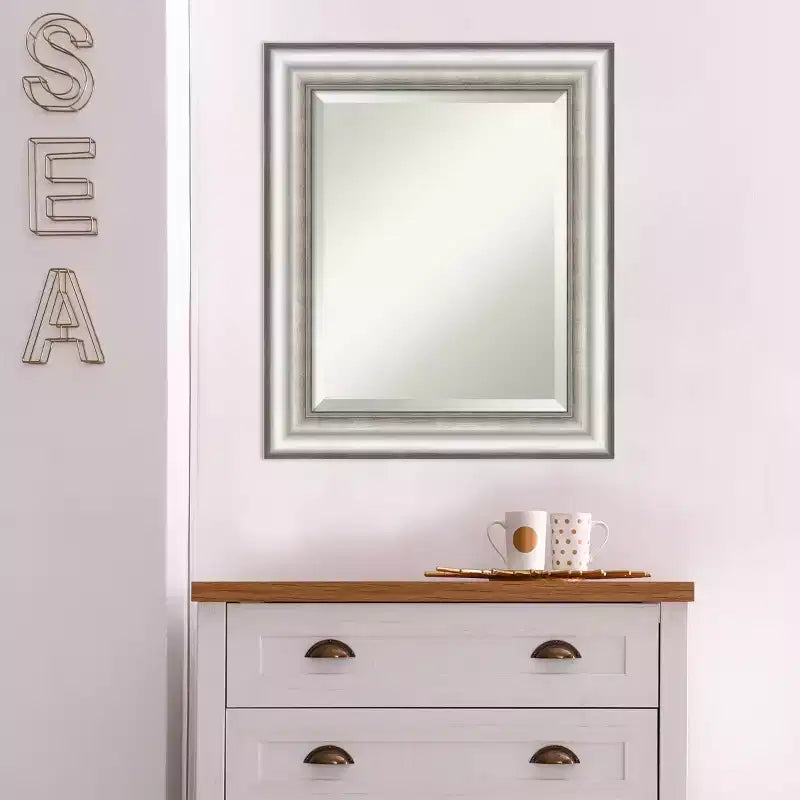 21" x 25" Salon Framed Wall Mirror Silver - Amanti Art: Modern Beveled, No Assembly Required