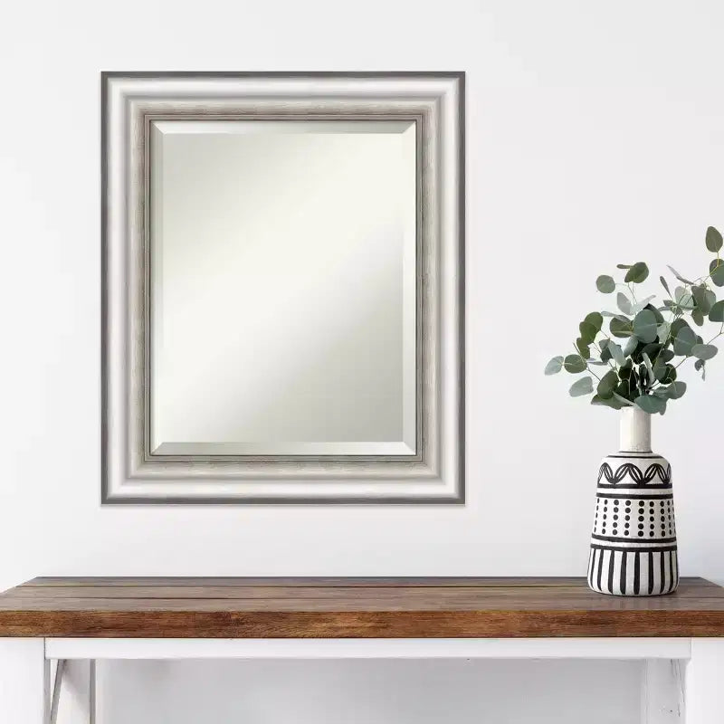 21" x 25" Salon Framed Wall Mirror Silver - Amanti Art: Modern Beveled, No Assembly Required
