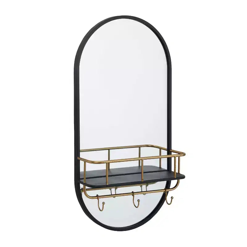 Metal Oval 1 Shelf Wall Mirror Black - Olivia & May: Modern Style, Round Shape, No Assembly Required