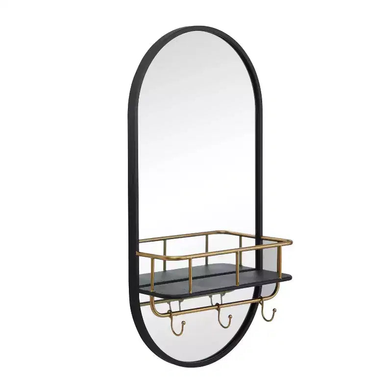 Metal Oval 1 Shelf Wall Mirror Black - Olivia & May: Modern Style, Round Shape, No Assembly Required
