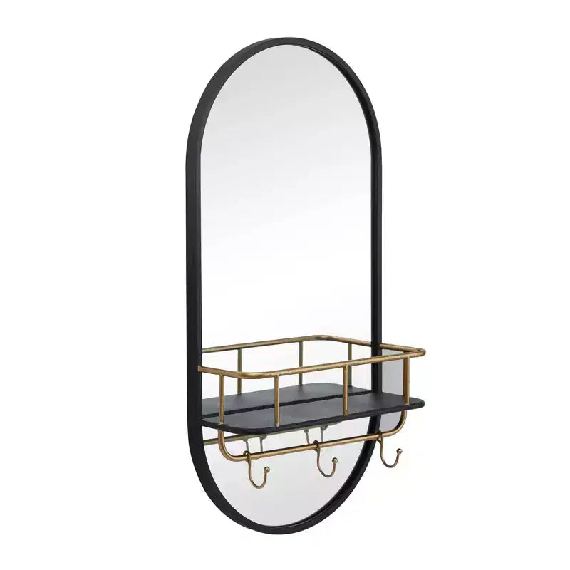 Metal Oval 1 Shelf Wall Mirror Black - Olivia & May: Modern Style, Round Shape, No Assembly Required