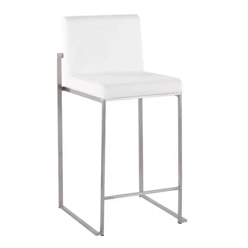 Set of 2 Fuji High Back Stainless Steel/Velvet Counter Height Barstools White - LumiSource