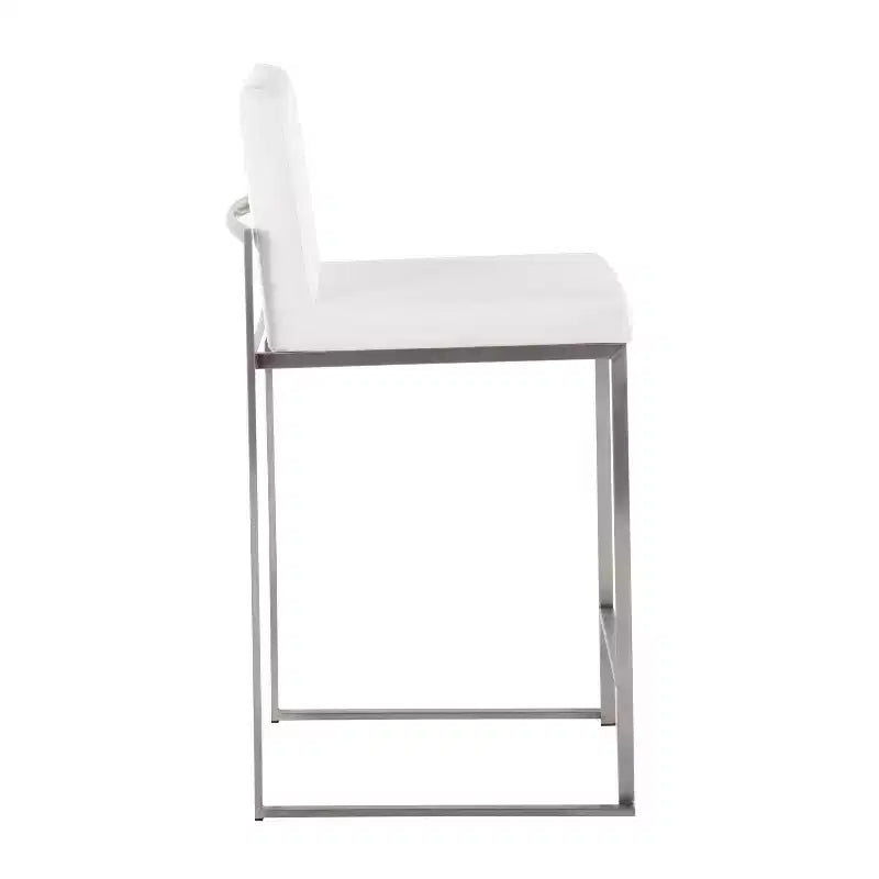 Set of 2 Fuji High Back Stainless Steel/Velvet Counter Height Barstools White - LumiSource