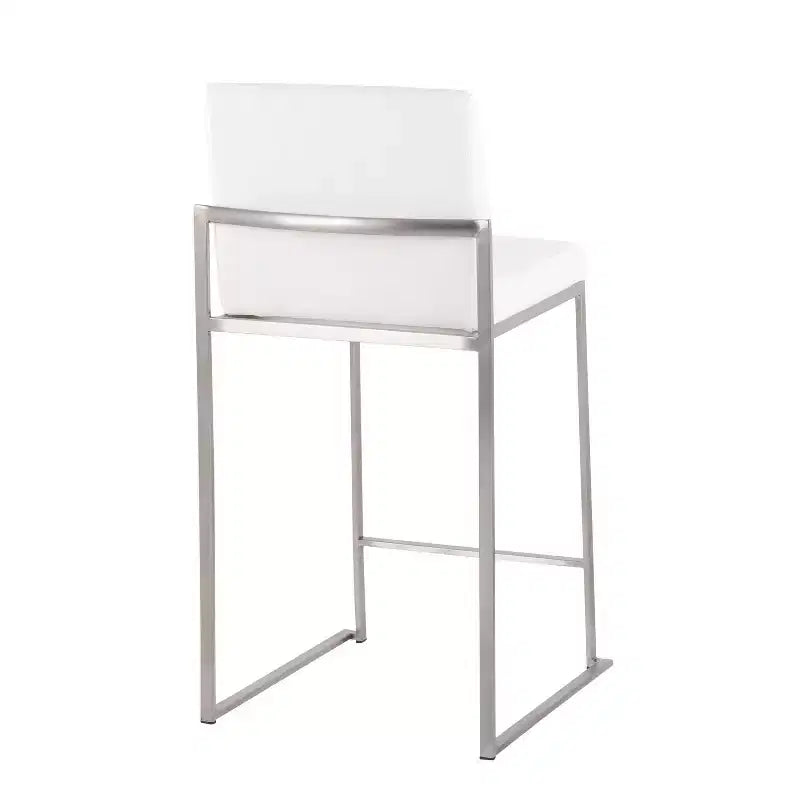 Set of 2 Fuji High Back Stainless Steel/Velvet Counter Height Barstools White - LumiSource