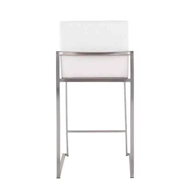 Set of 2 Fuji High Back Stainless Steel/Velvet Counter Height Barstools White - LumiSource