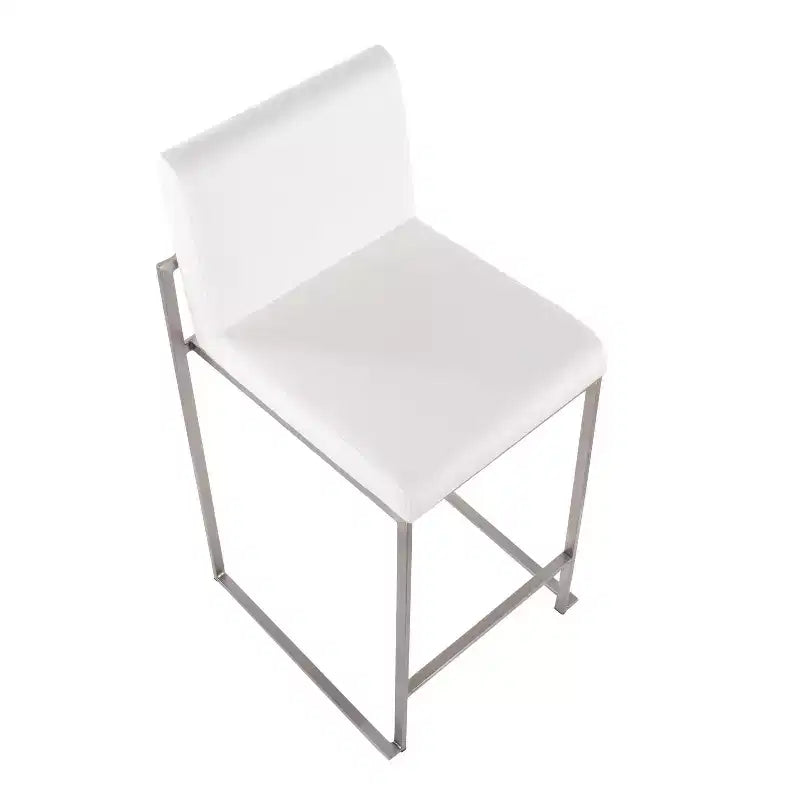 Set of 2 Fuji High Back Stainless Steel/Velvet Counter Height Barstools White - LumiSource