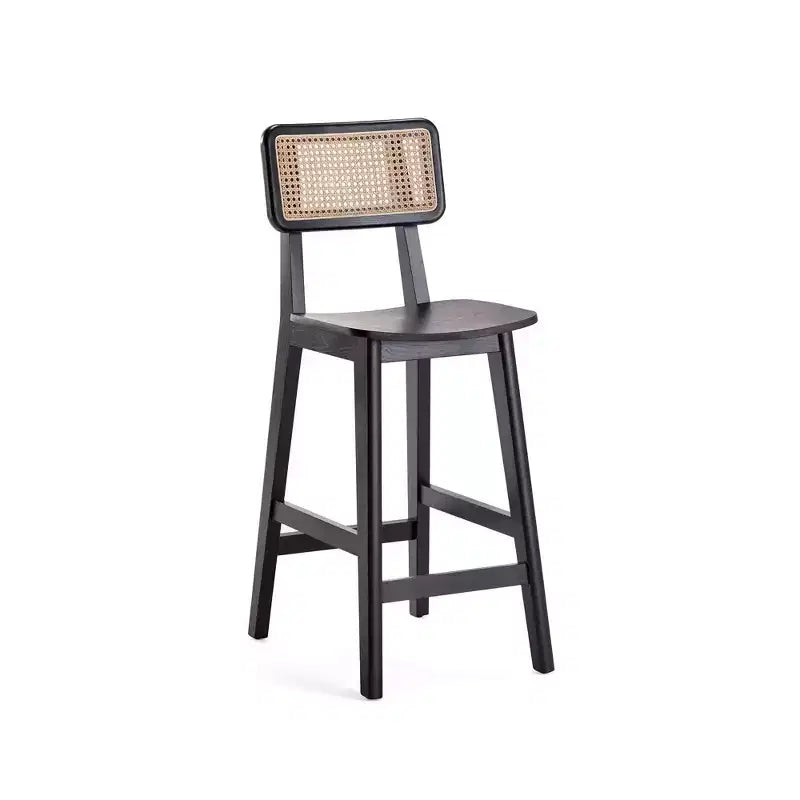 Manhattan Comfort Set of 2 Versailles Wood Counter Height Barstools Black/Natural: Ash Frame, Matte Finish, No Assembly Required