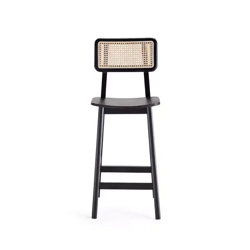 Manhattan Comfort Set of 2 Versailles Wood Counter Height Barstools Black/Natural: Ash Frame, Matte Finish, No Assembly Required