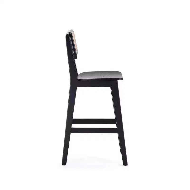 Manhattan Comfort Set of 2 Versailles Wood Counter Height Barstools Black/Natural: Ash Frame, Matte Finish, No Assembly Required