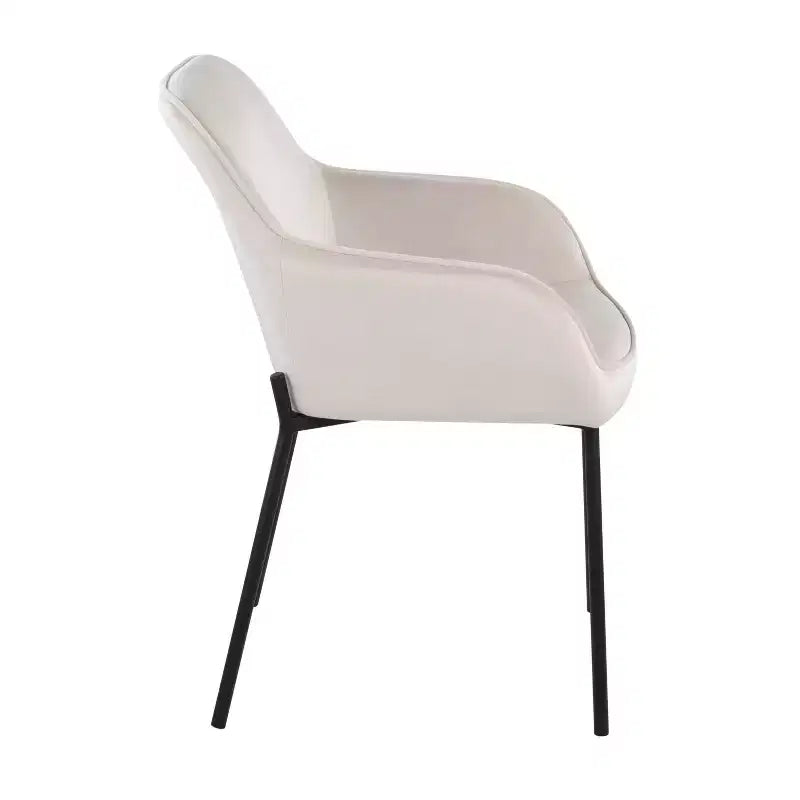 Set of 2 Daniella Velvet/Steel Dining Chairs Black/Cream - LumiSource: Upholstered Bucket Seat, Metal Base