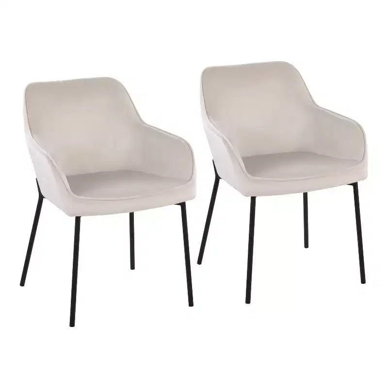 Set of 2 Daniella Velvet/Steel Dining Chairs Black/Cream - LumiSource: Upholstered Bucket Seat, Metal Base