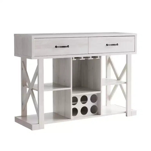 Ialani 2 Drawer Buffet Wine Cabinet  White Oak  - miBasics