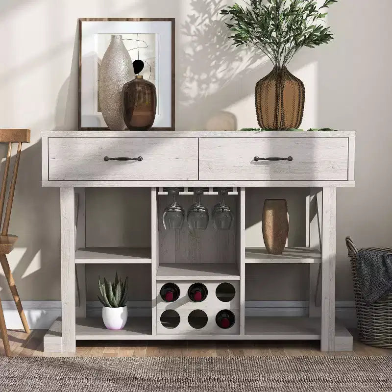 Ialani 2 Drawer Buffet Wine Cabinet  White Oak  - miBasics