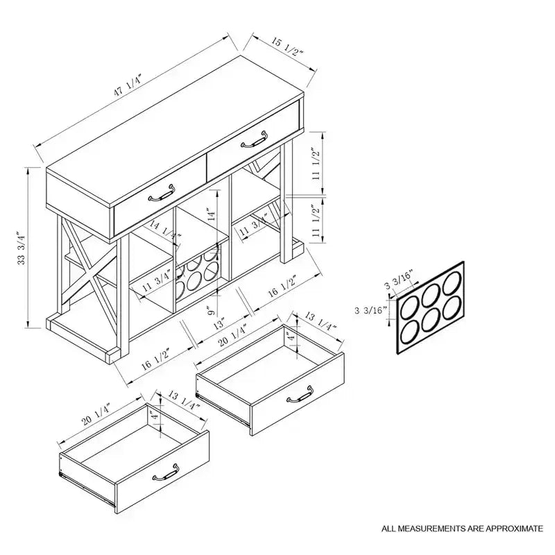 Ialani 2 Drawer Buffet Wine Cabinet  White Oak  - miBasics
