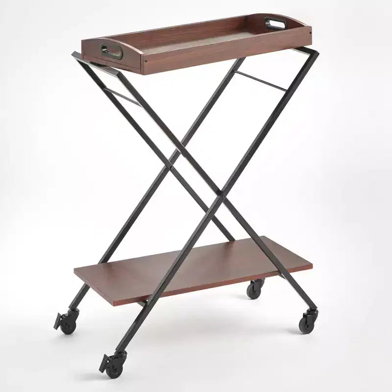 Buylateral Landress Metal Frame Bar Cart with Serving Tray Walnut/Black