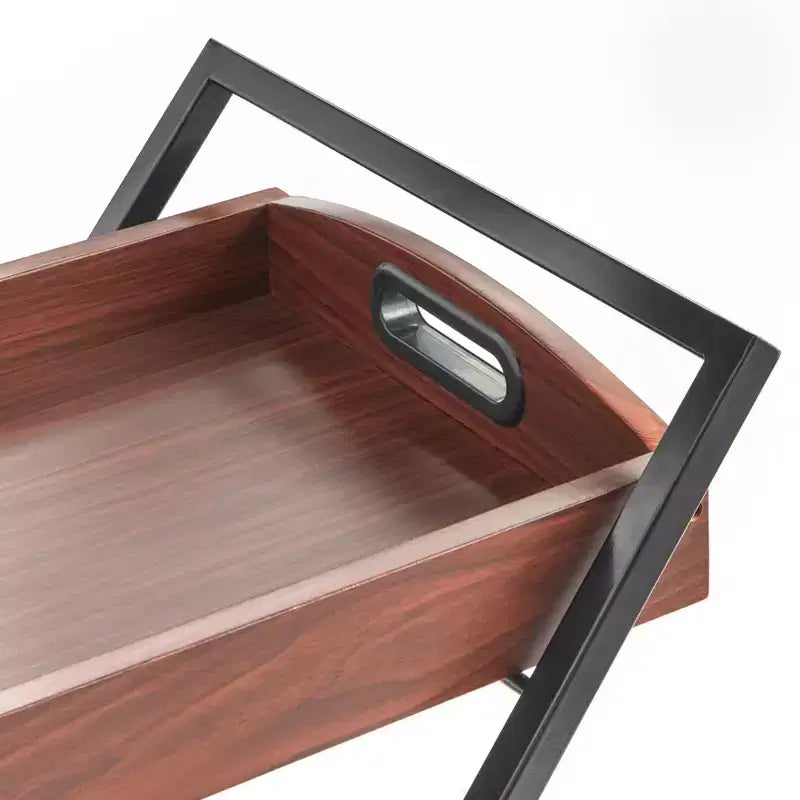 Buylateral Landress Metal Frame Bar Cart with Serving Tray Walnut/Black