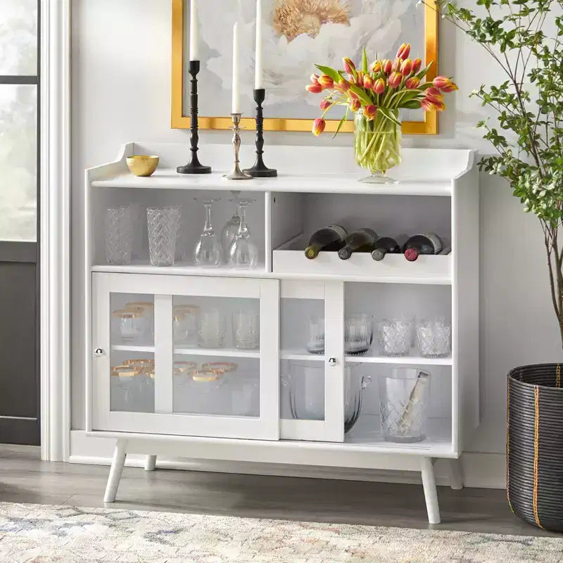 Buylateral Dublin Bar Cabinet with Sliding Glass Doors White