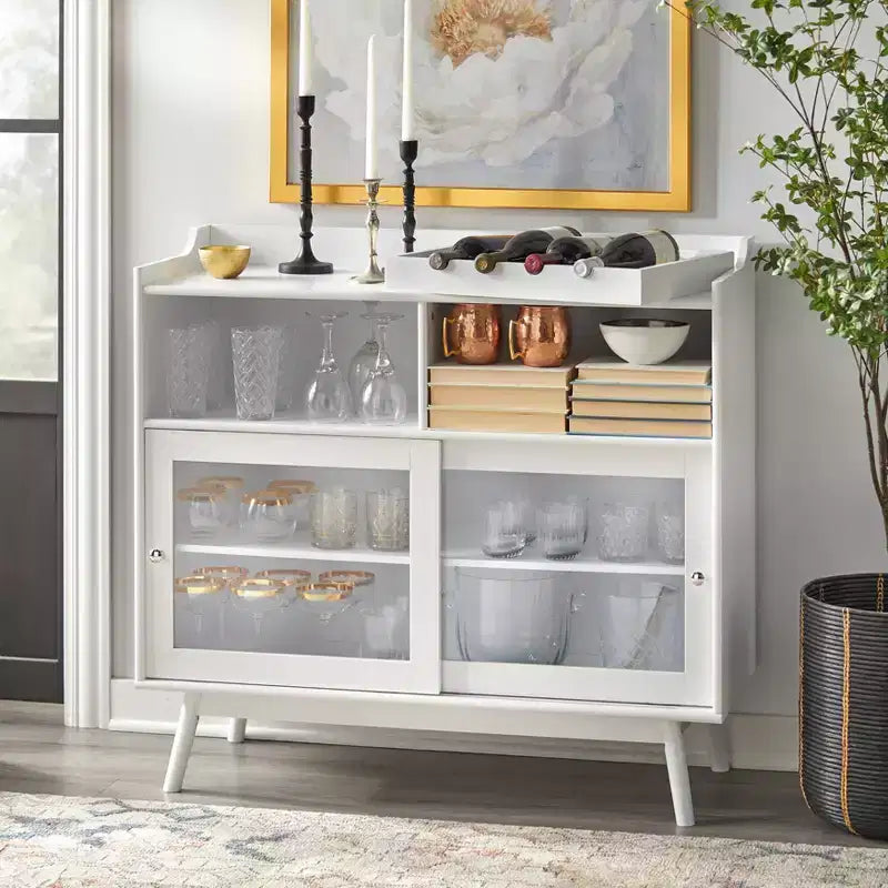 Buylateral Dublin Bar Cabinet with Sliding Glass Doors White