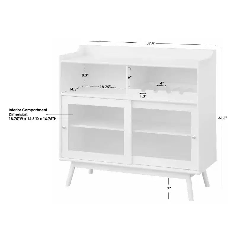 Buylateral Dublin Bar Cabinet with Sliding Glass Doors White