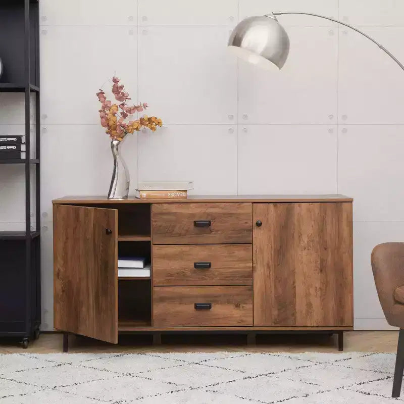 Brooklyn Sideboard with Metal Legs and Handles Brown - Teamson Home: MDF Frame, Veneer Finish, 2 Doors, 3 Drawers, 6 Shelves