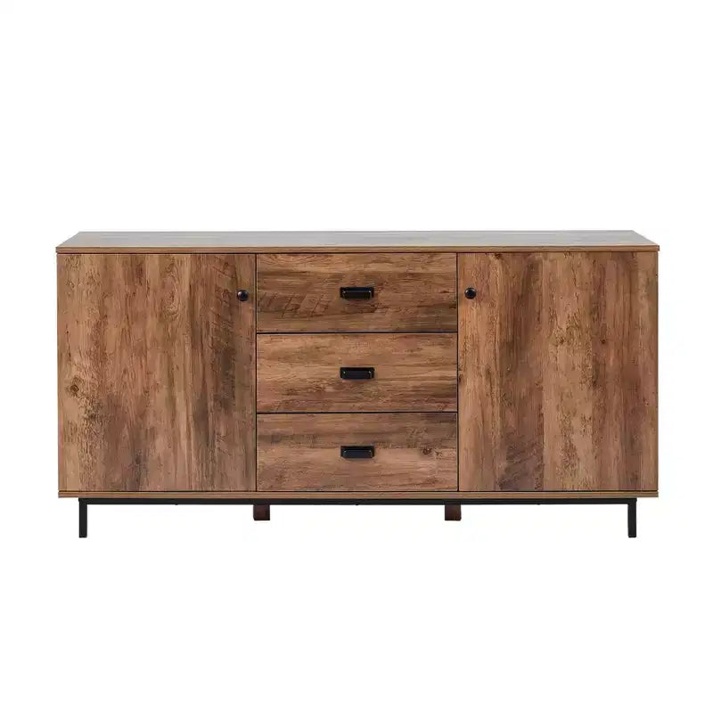 Brooklyn Sideboard with Metal Legs and Handles Brown - Teamson Home: MDF Frame, Veneer Finish, 2 Doors, 3 Drawers, 6 Shelves
