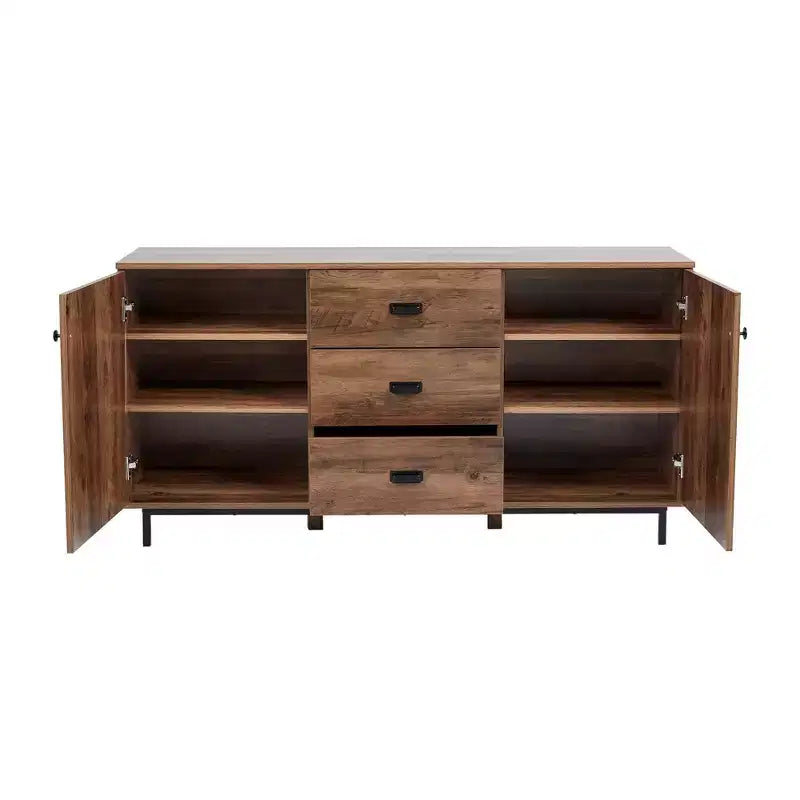 Brooklyn Sideboard with Metal Legs and Handles Brown - Teamson Home: MDF Frame, Veneer Finish, 2 Doors, 3 Drawers, 6 Shelves