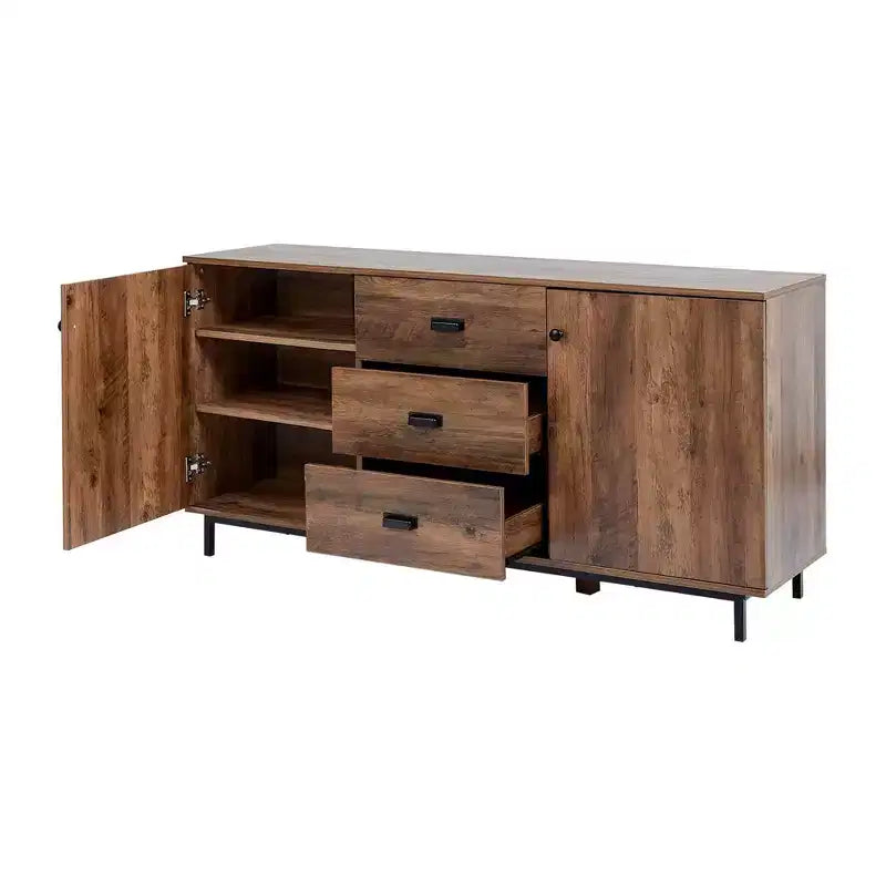 Brooklyn Sideboard with Metal Legs and Handles Brown - Teamson Home: MDF Frame, Veneer Finish, 2 Doors, 3 Drawers, 6 Shelves