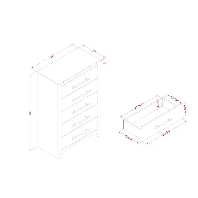 Melonnes 5 Drawer Chest Walnut - HOMES: Inside + Out: Contemporary Bedroom Storage, 48" Height