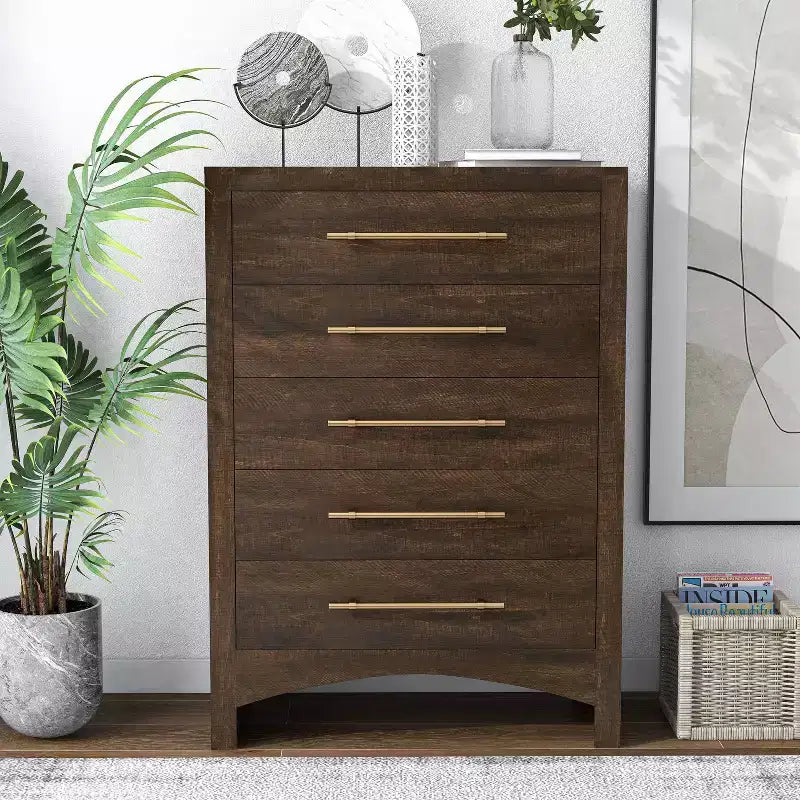 Melonnes 5 Drawer Chest Walnut - HOMES: Inside + Out: Contemporary Bedroom Storage, 48" Height