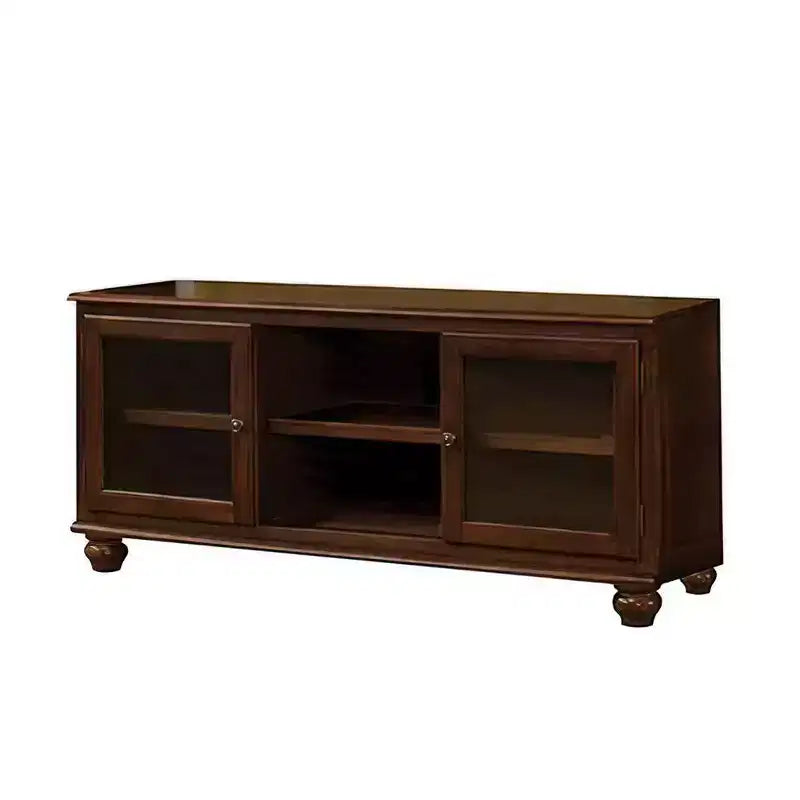 58" Dita TV Stand for TVs up to 59" Walnut - Acme Furniture: Glass Doors, Open Compartments, No Assembly Required