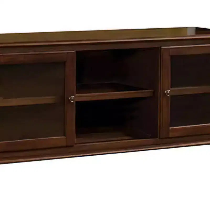 58" Dita TV Stand for TVs up to 59" Walnut - Acme Furniture: Glass Doors, Open Compartments, No Assembly Required