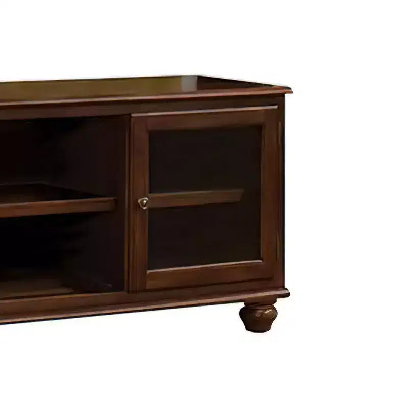 58" Dita TV Stand for TVs up to 59" Walnut - Acme Furniture: Glass Doors, Open Compartments, No Assembly Required