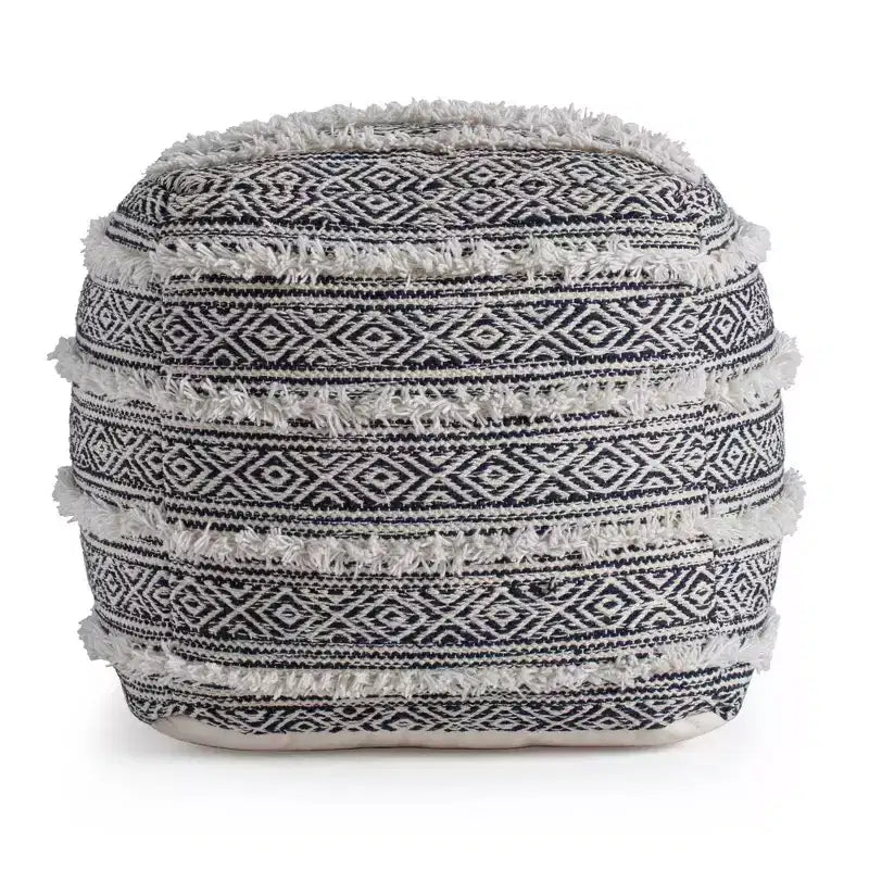 Ouray Pouf Blue/Ivory - Anji Mountain: Bohemian Geometric Square Ottoman, Removable Cover, Handmade, 21"x21"x21"