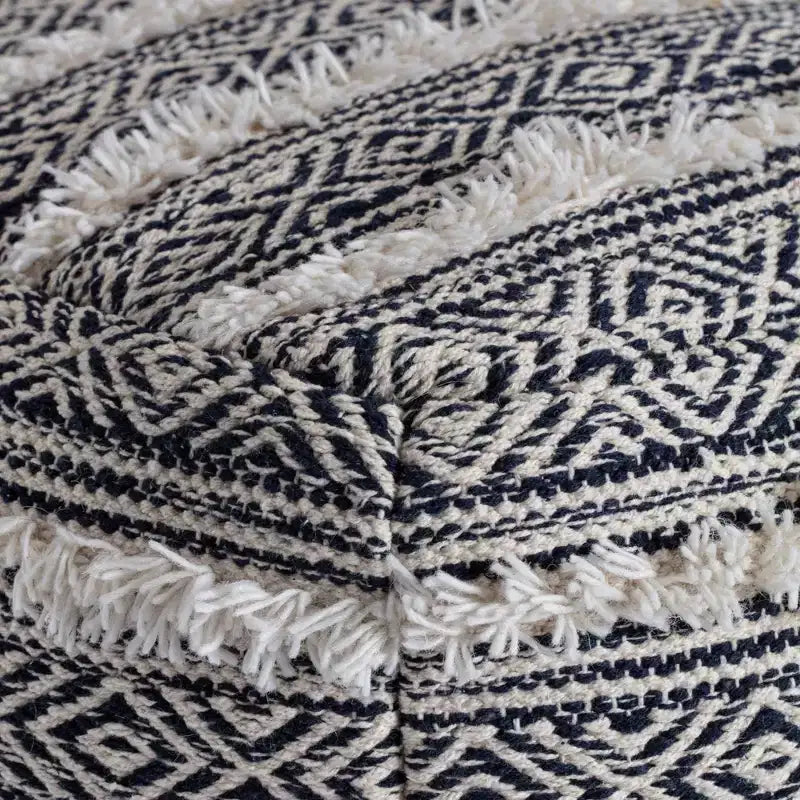 Ouray Pouf Blue/Ivory - Anji Mountain: Bohemian Geometric Square Ottoman, Removable Cover, Handmade, 21"x21"x21"