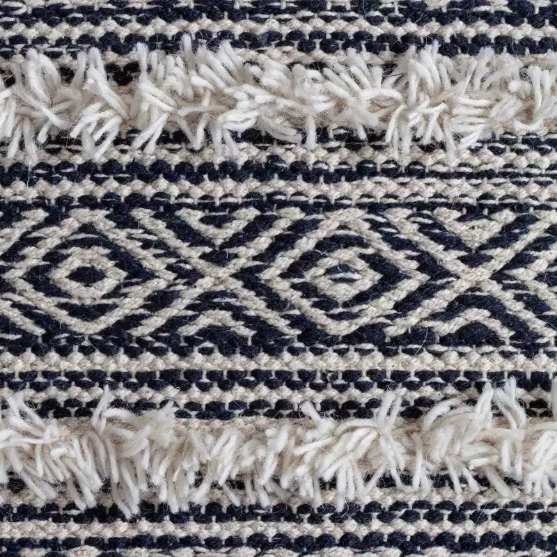 Ouray Pouf Blue/Ivory - Anji Mountain: Bohemian Geometric Square Ottoman, Removable Cover, Handmade, 21"x21"x21"
