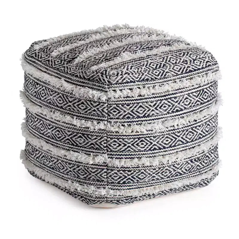 Ouray Pouf Blue/Ivory - Anji Mountain: Bohemian Geometric Square Ottoman, Removable Cover, Handmade, 21"x21"x21"