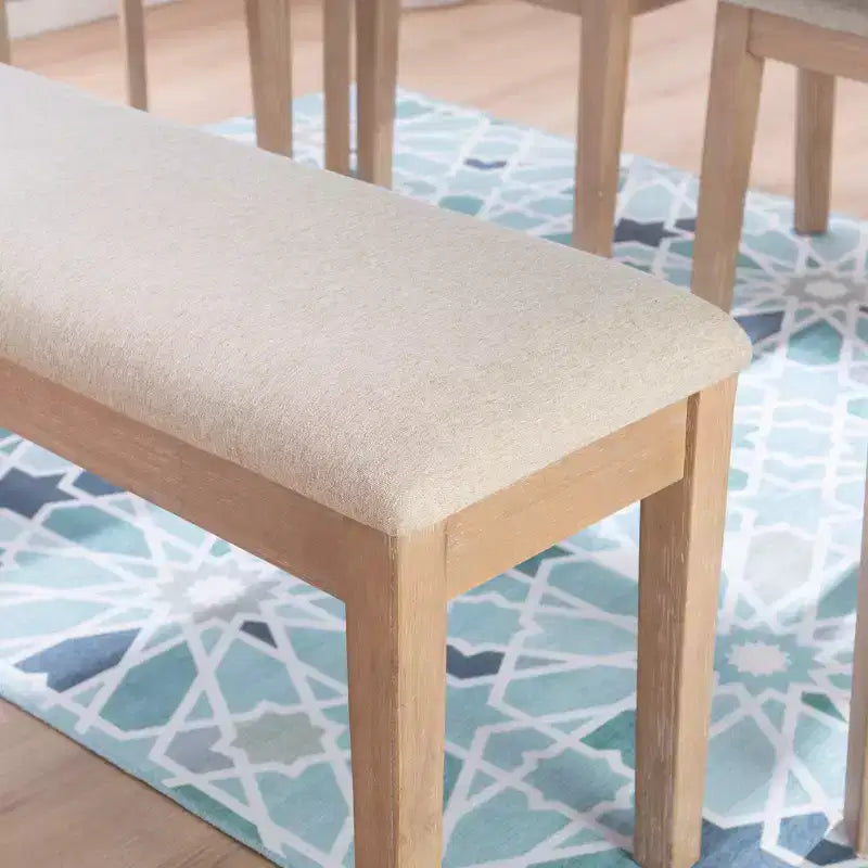 Darden Bench Natural - Powell: Rubberwood Frame, Upholstered Entryway & Ottoman, Padded Seating