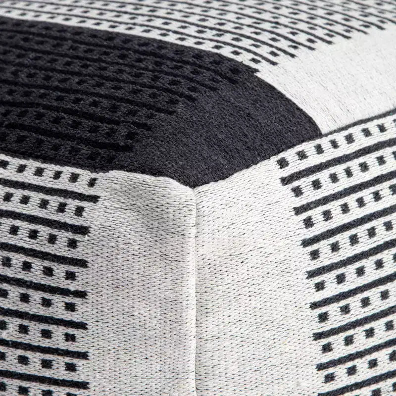 Carrapateira Pouf Black/Ivory - Anji Mountain: Modern Handmade Abstract Upholstered Ottoman, Textured Cotton, 21" Square