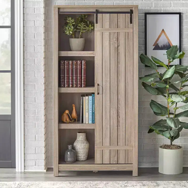 Buylateral Glasbern 71" Tall Farmhouse Barn Door Bookcase Weathered Gray