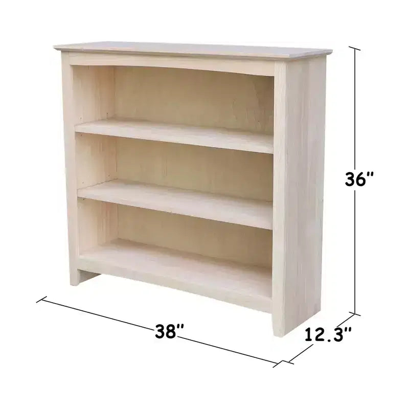 36"x38" Shaker Bookcase Unfinished - International Concepts: Rubberwood, 3 Fixed Shelves, Enclosed Back