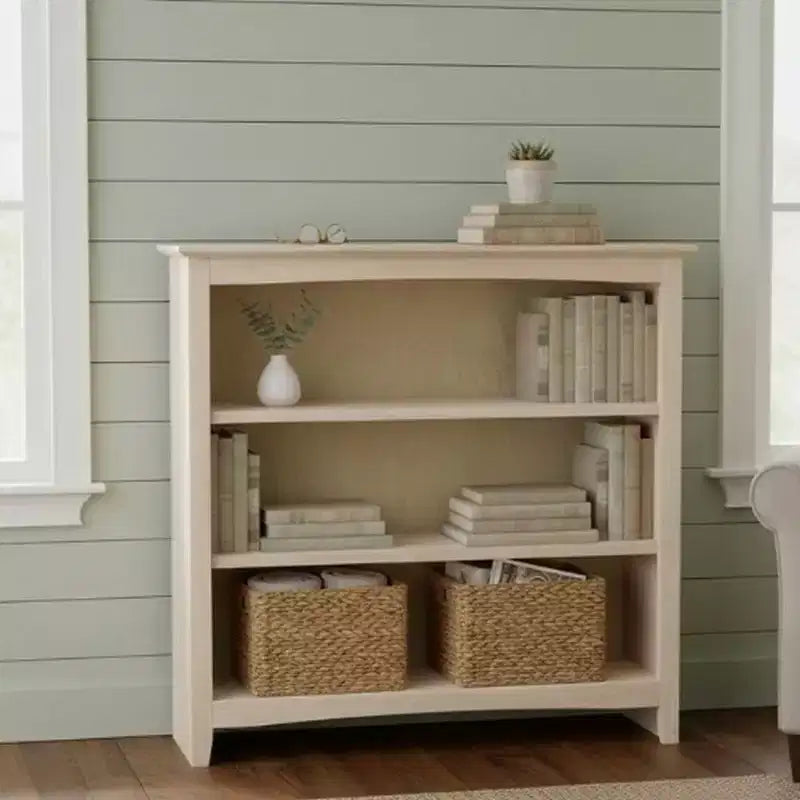 36"x38" Shaker Bookcase Unfinished - International Concepts: Rubberwood, 3 Fixed Shelves, Enclosed Back