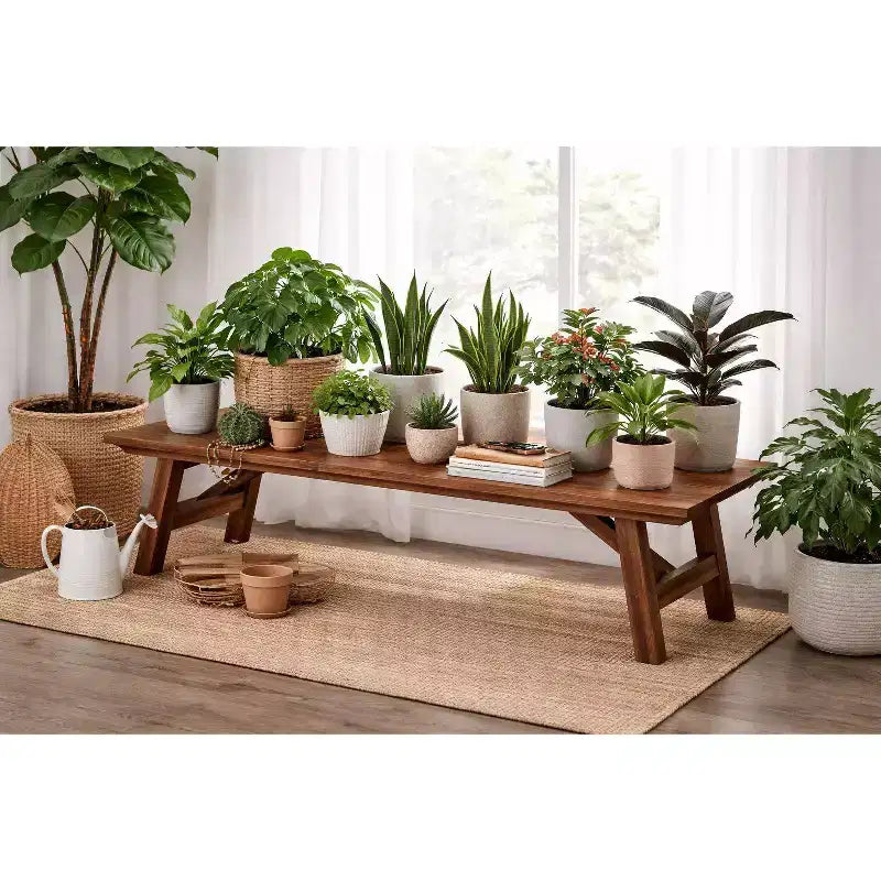 Rasmus Acacia Wood Accent Plant Table Wire Brushed Finish Chestnut - Boraam: Mid-Century Modern, Indoor Use Only