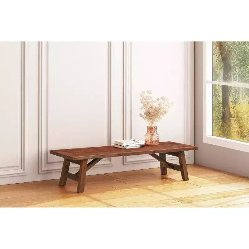 Rasmus Acacia Wood Accent Plant Table Wire Brushed Finish Chestnut - Boraam: Mid-Century Modern, Indoor Use Only