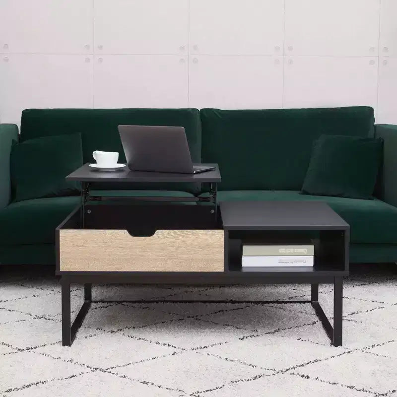 Bryson Two-Tone Lift Top with Storage Coffee Table Black - Teamson Home: Modern Home Office Desk