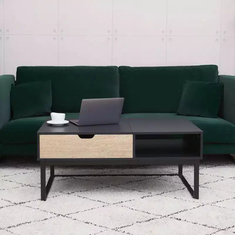 Bryson Two-Tone Lift Top with Storage Coffee Table Black - Teamson Home: Modern Home Office Desk