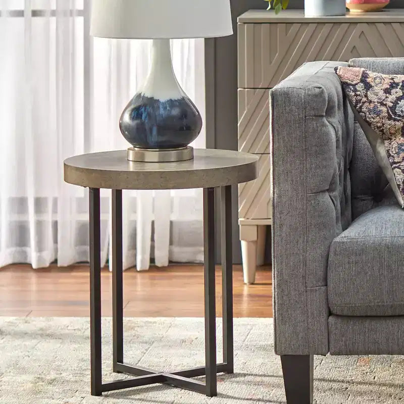 Buylateral 2pc Era Round End Coffee Table Gray: Minimalist, Industrial Style Living Room Set