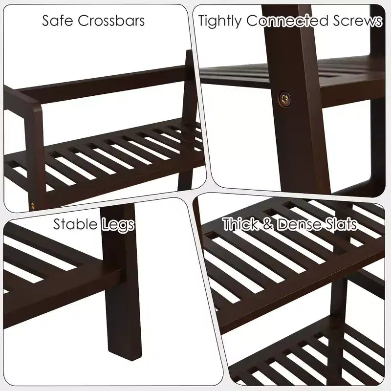 Costway 4-Tier Bamboo Ladder Shelf Plant Display Stand Rack Bookshelf Dark Brown